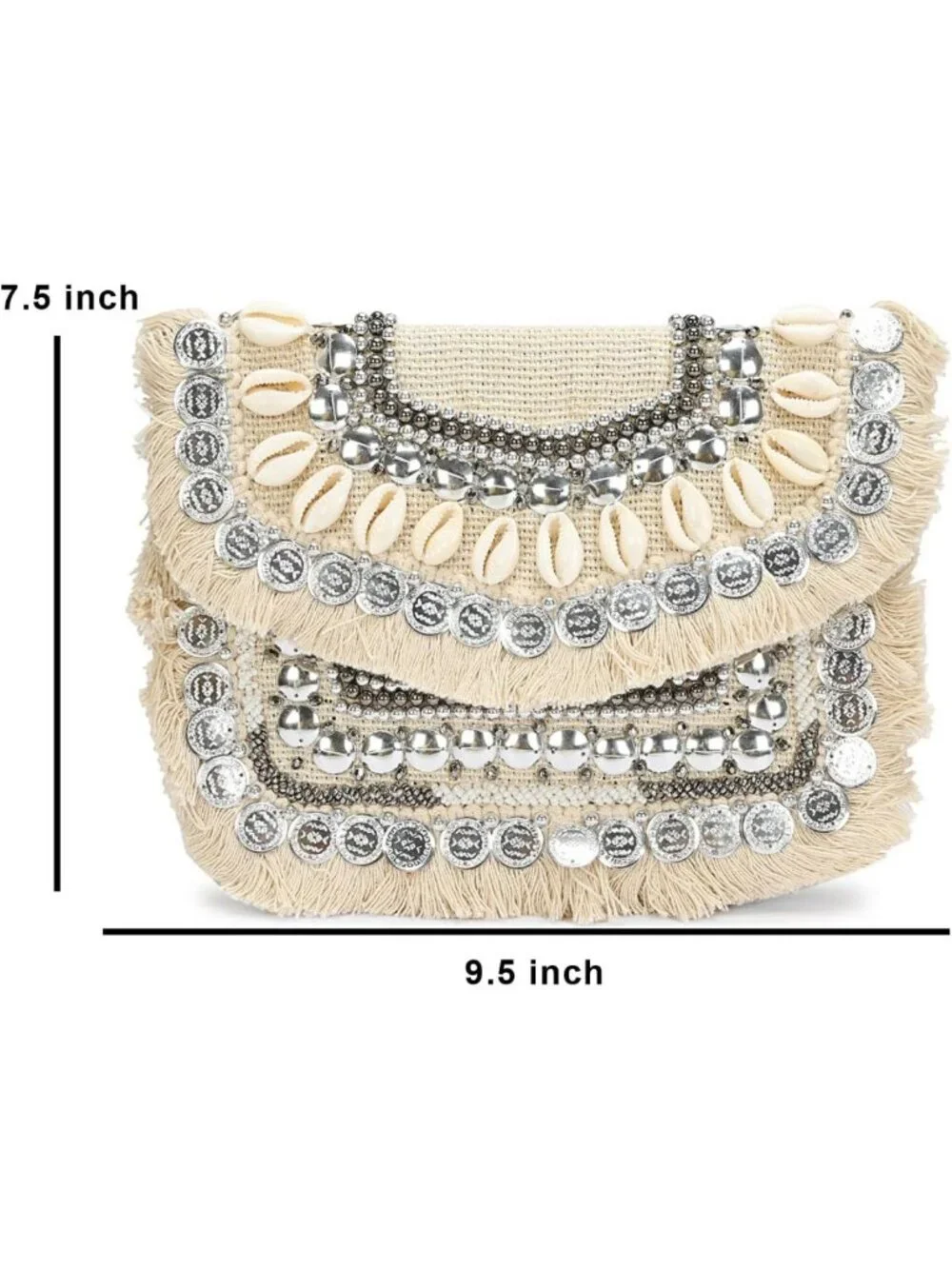 Chic Woven Clutch with Shell & Coin Details, Stylish Chain Strap Crossbody Bag